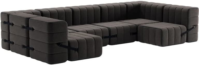 Canapé modulable forme u en tissu jet gris marron 340x170x68cm Curt - Ambivalenz