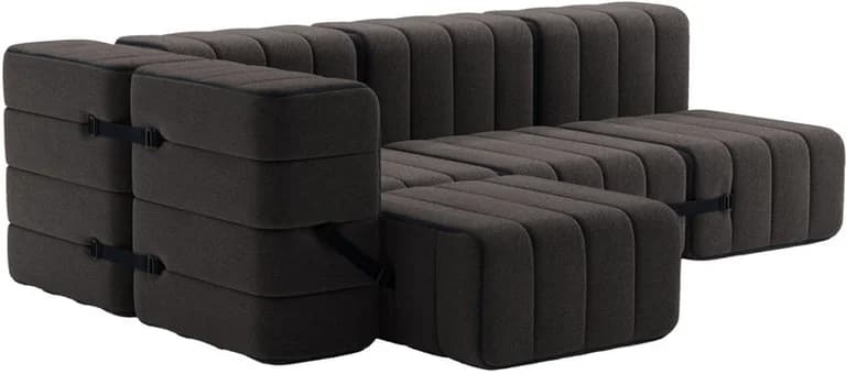 Canapé modulable d'angle en tissu jet gris marron 238x170x68cm Curt - Ambivalenz