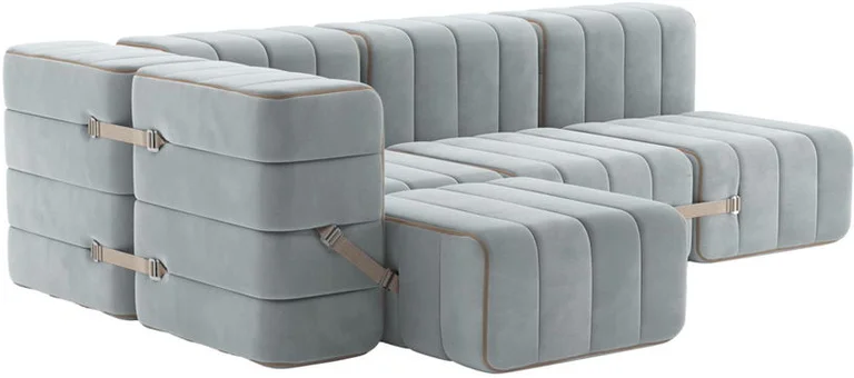 Canapé modulable d'angle en velours barcelone bleu clair 238x170x68cm Curt - Ambivalenz