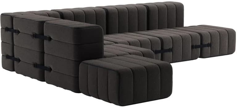 Canapé modulable d'angle en tissu jet gris marron 306x238x68cm Curt - Ambivalenz