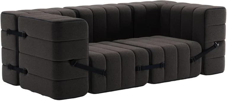Canapé modulable accoudoirs 2 places en tissu jet gris marron 204x102x68cm Curt - Ambivalenz